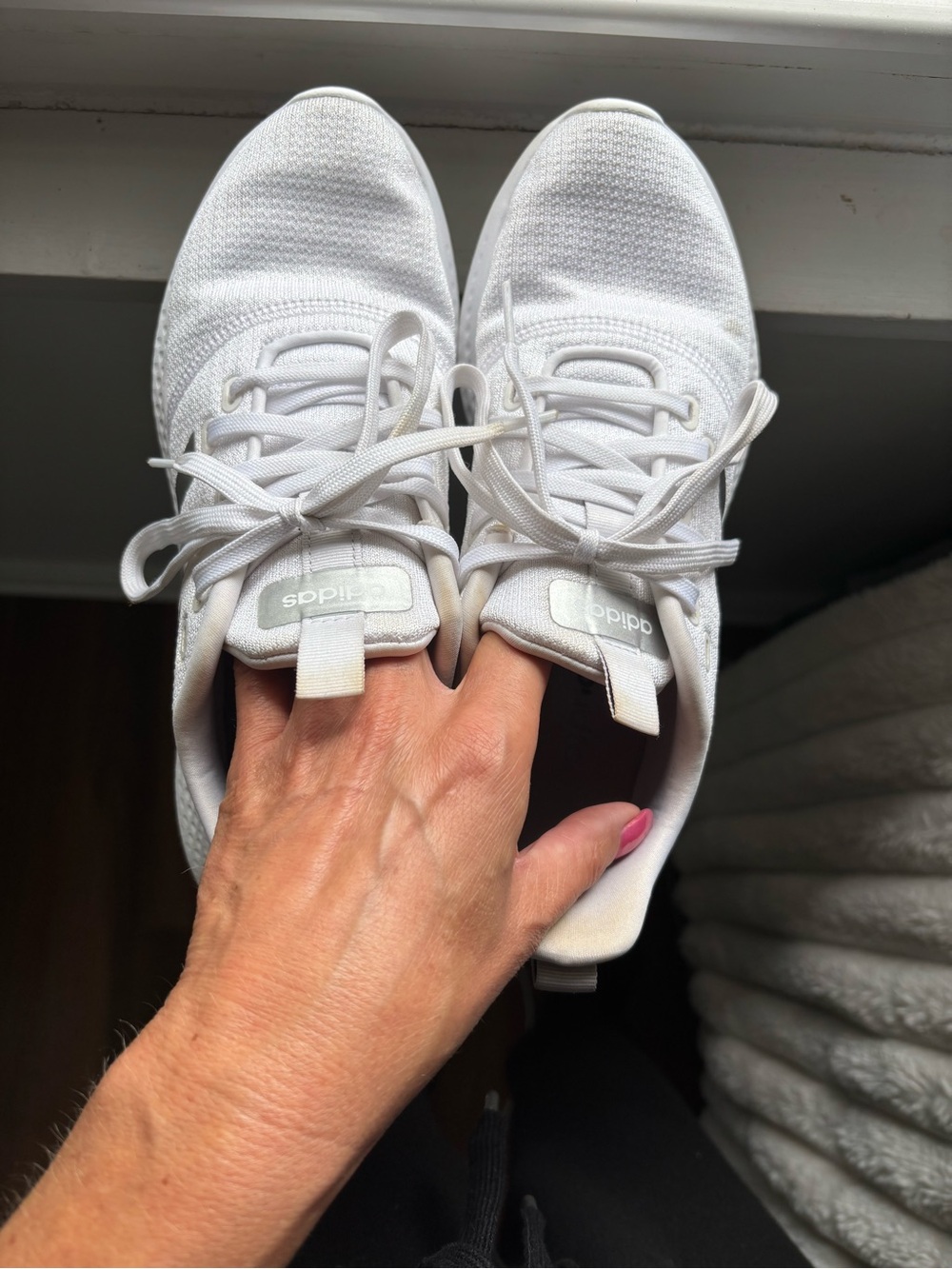Adidas Women’s White Knit Lace-Up Sneakers